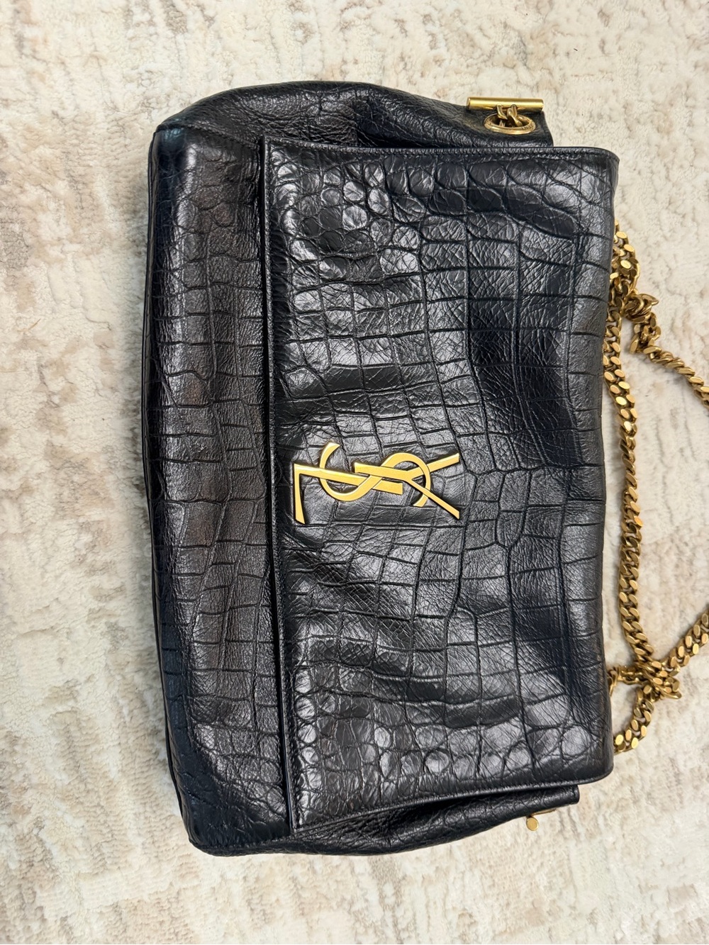 YSL Kate Medium Reversible Shoulder Bag in Croc Embossed Leather and Suede - Picture 13 of 16